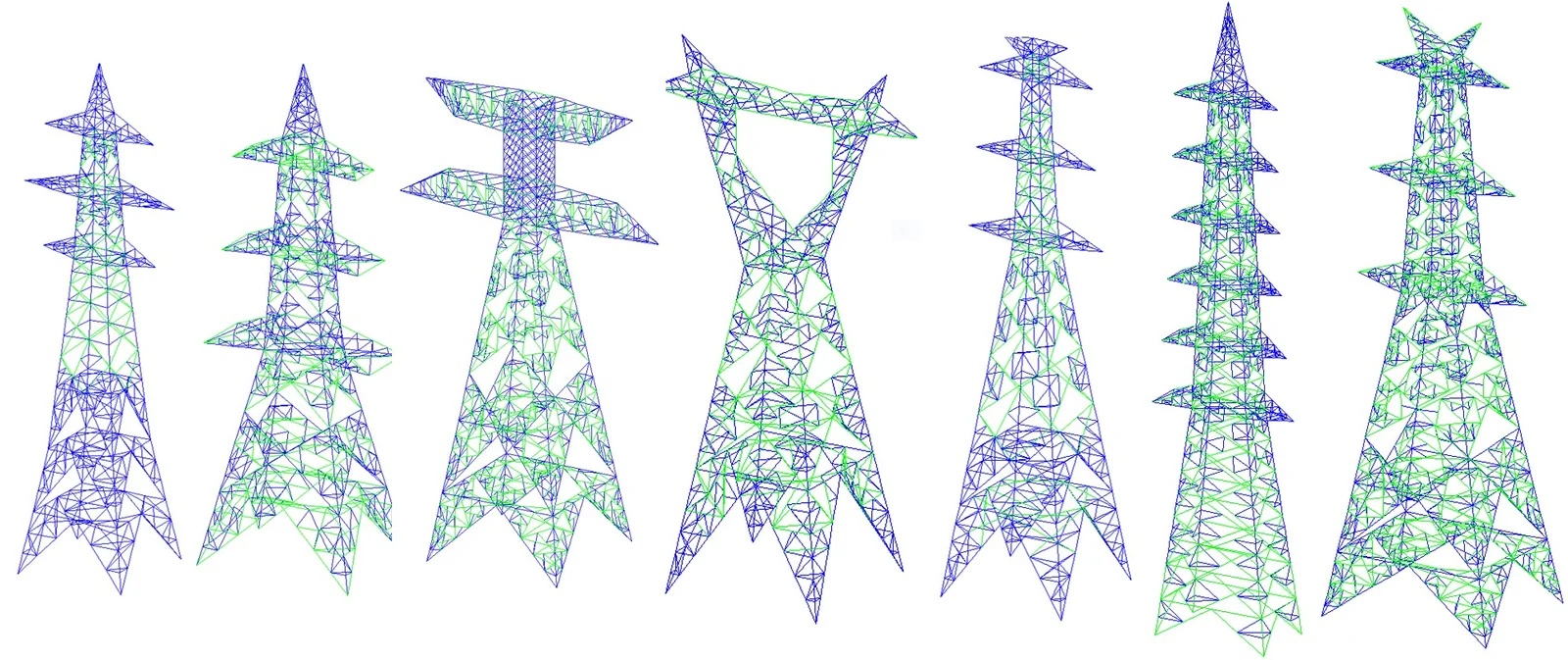 Transmission tower configurations from the supplied company image library
